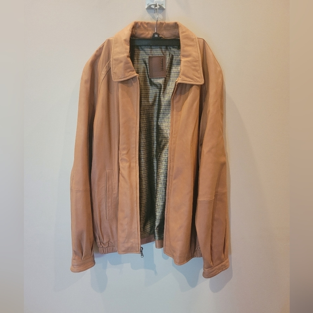 Soft Tan Leather Bomber Jacket